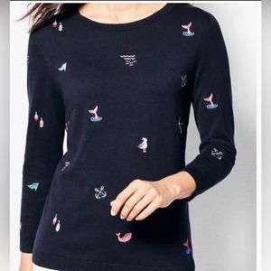 Talbot Embroidered Nautical 3/4 Sleeve Sweater Size Petite
